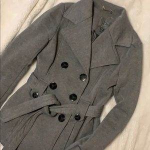 Grey long coat.